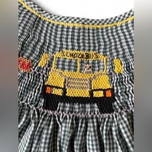 Mom & Me Hand Smocked Bishop Dress School Bus Apple Green Gingham Girls Size 4
